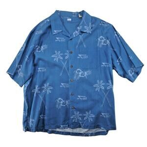 In-N-Out Burger Blue Hawaiian Aloha Shirt Mens 2XL Silk Blend Palm Trees